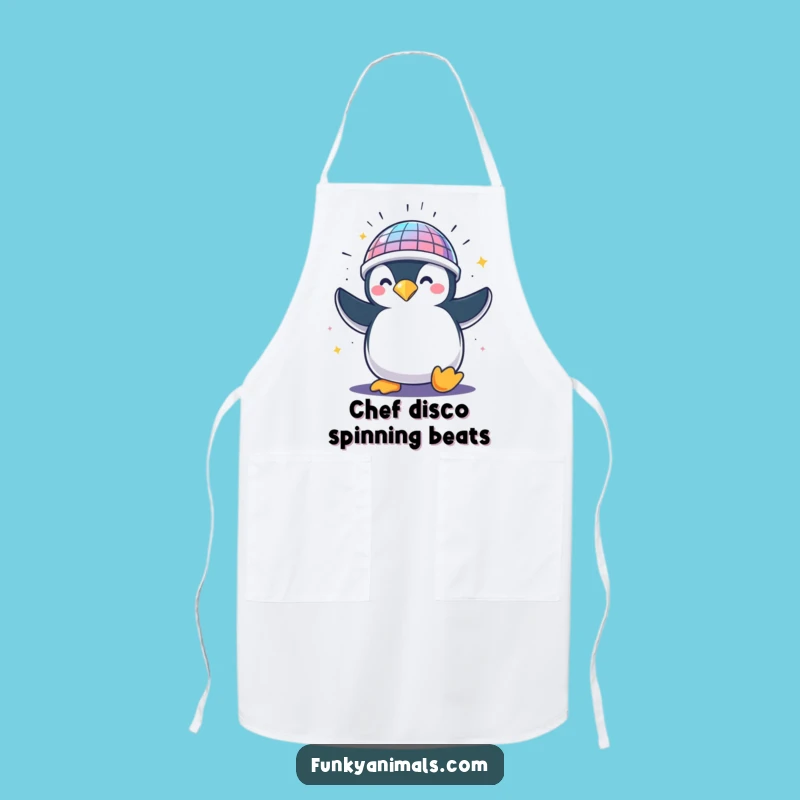 Funny Penguin Disco Helmet Apron - Hilarious Gift for Kitchen Dancers