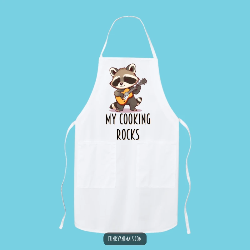 Funny Rocking Raccoon Apron - Tiny Guitar Stage, Kitchen Humor Gift