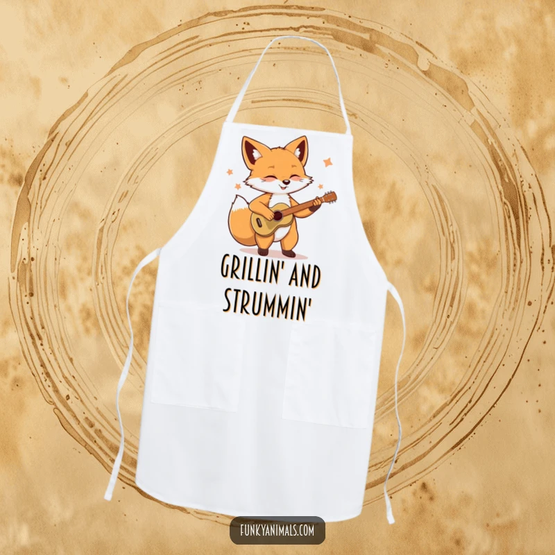 Funny Soulful Fox Apron: A fox with a guitar is ready to help you create culinary masterpieces with a musical flair.