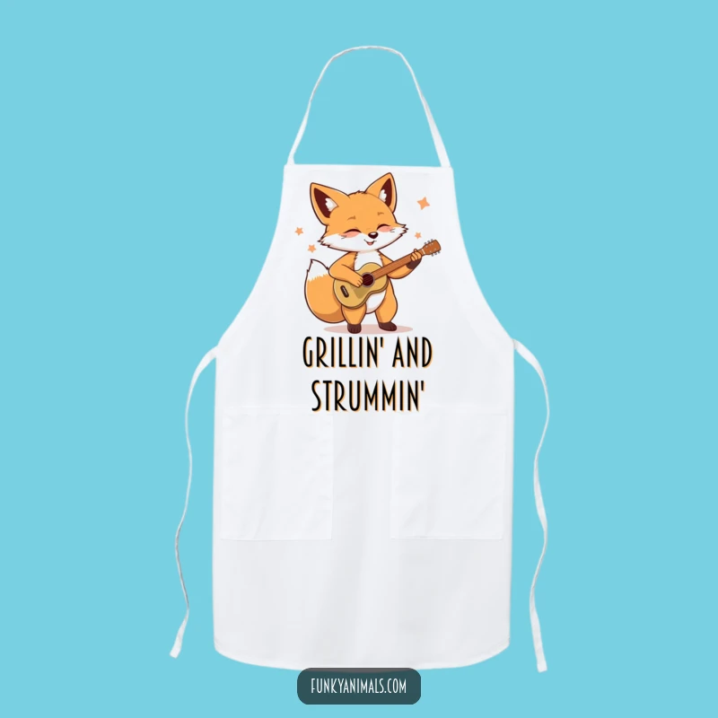 Funny Soulful Fox Apron: Guitar Strumming Kitchen Wear, Hilarious Chef Gift