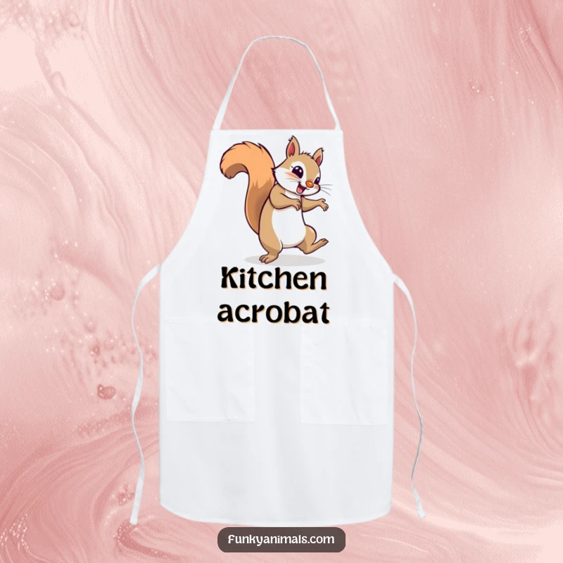 Funny squirrel breakdancing and spinning on its tail, looking groovy, ready to cook up a storm on this apron.
