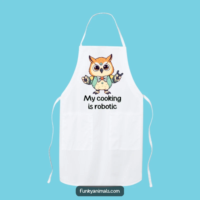 Funny Robot Owl Cub Apron - Stylish Bowtie Dancer, Kitchen Humor Gift