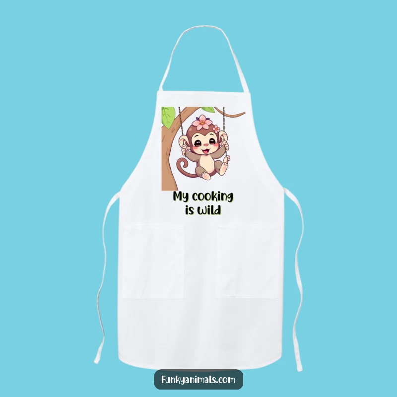 Funny Swinging Monkey Cub Apron - Flower Hair Style, Kitchen Humor Gift