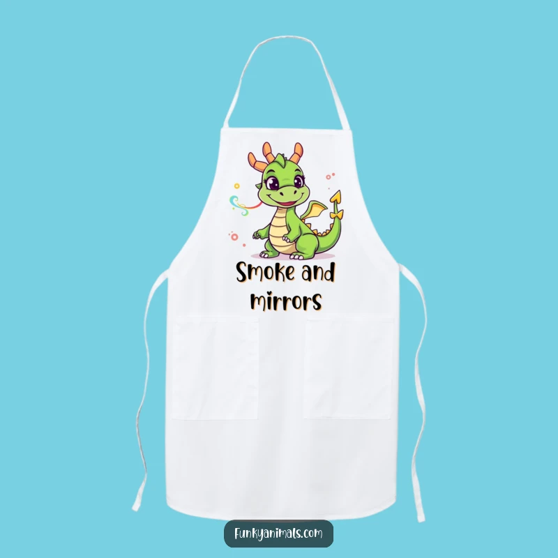 Funny Green Dragon Apron: Goofy Smile, Smoke Rings, Kitchen Humor Gift