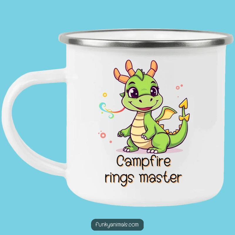 Funny Green Dragon Camping Mug: Goofy Smile, Smoke Rings, Outdoor Humor Gift