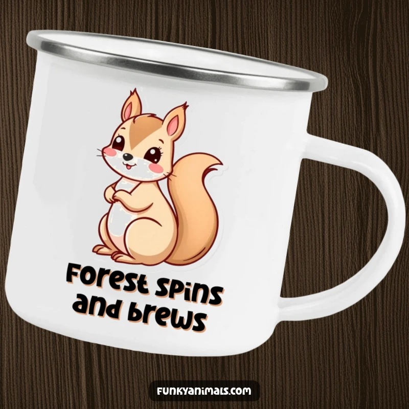 Funny squirrel with a rapidly spinning spiral tail, perfect for holding beverages during humorous outdoor adventures.