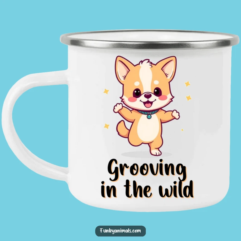Funny Dancing Dog Cub Camping Mug: Outdoor Beats & Grooves - Adventure Funny Gift