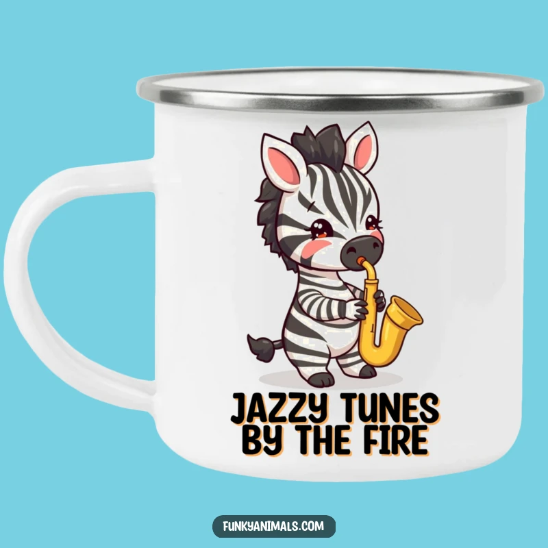 Funny Jazzy Zebra Cub Camping Mug: Outdoor Jams & Flair - Rugged Funny Gift