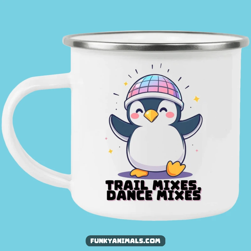Funny Penguin Disco Helmet Camping Mug - Hilarious Gift for Outdoor Parties