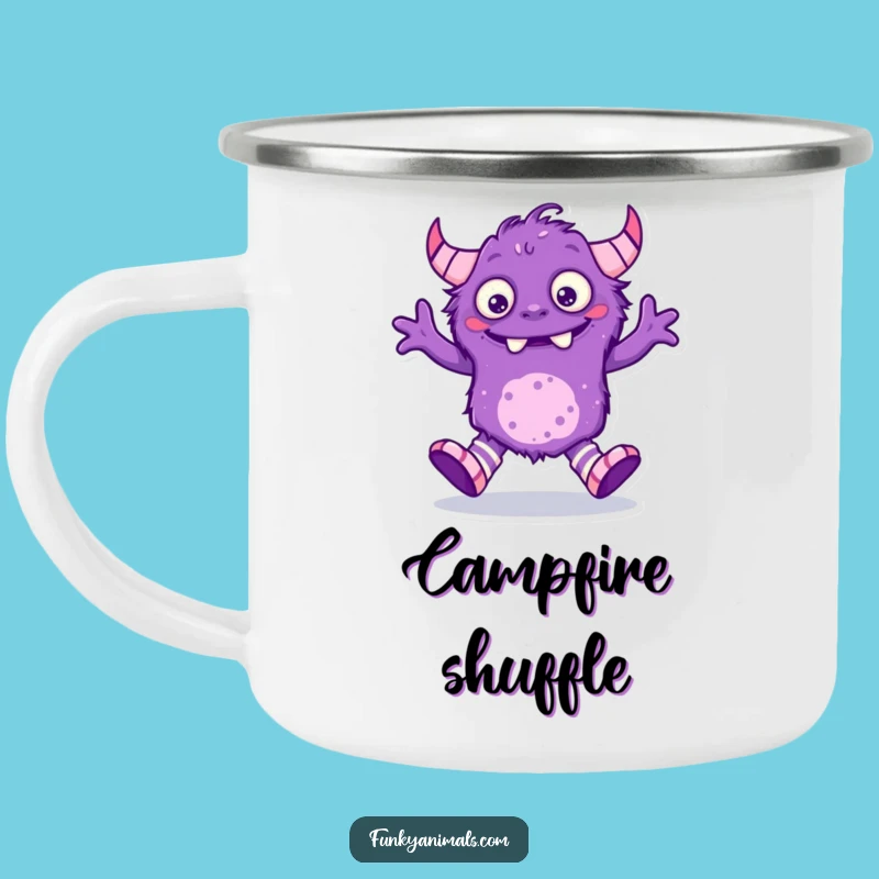 Funny Purple Monster Camping Mug - Adventure with a Dancing Creature!