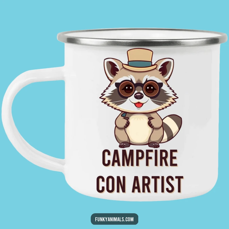 Funny Raccoon Gentleman Camping Mug: Dapper Sips for Outdoor Adventures!