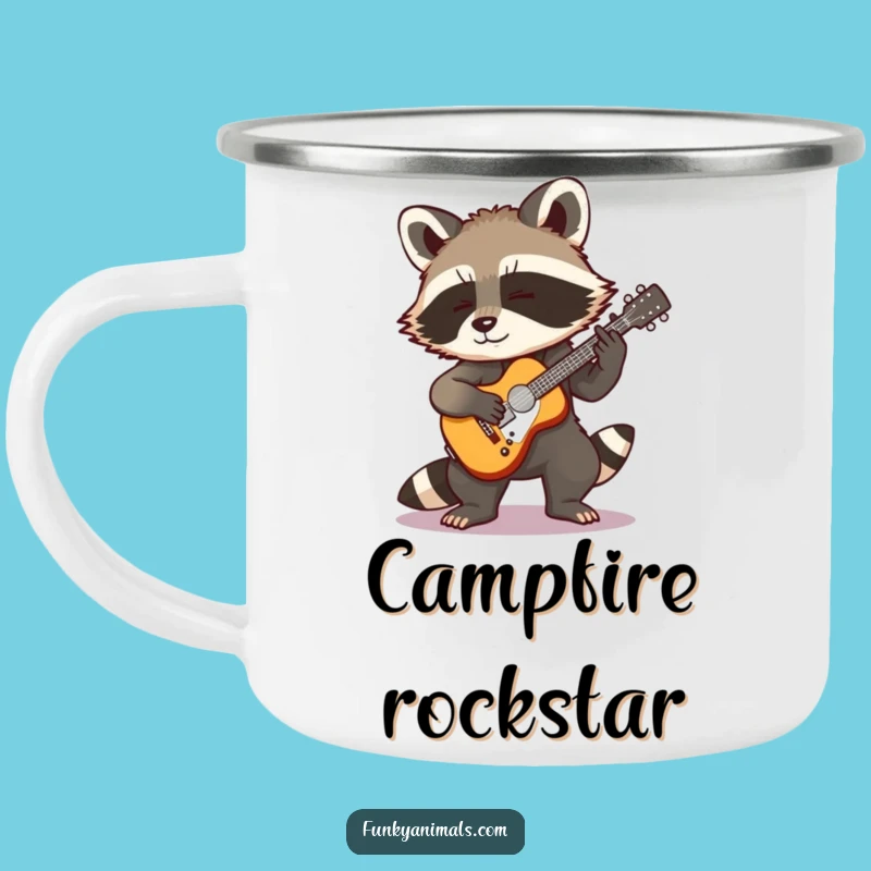 Funny Rocking Raccoon Camping Mug - Tiny Guitar Campfire, Outdoor Humor Gift