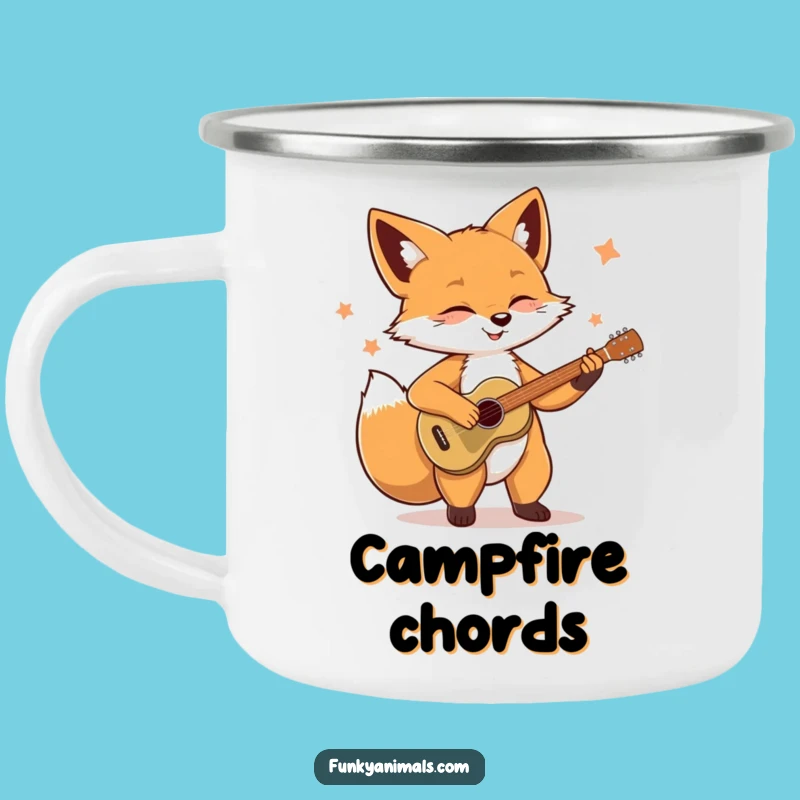 Funny Soulful Fox Camping Mug: Durable Guitar Cup, Hilarious Outdoor Gift