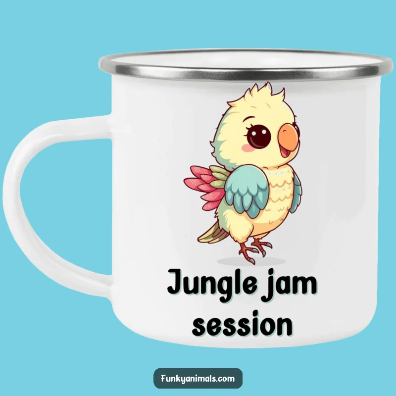 Funny Groovy Parrot Cub Camping Mug: Your Tropical Outdoor Companion