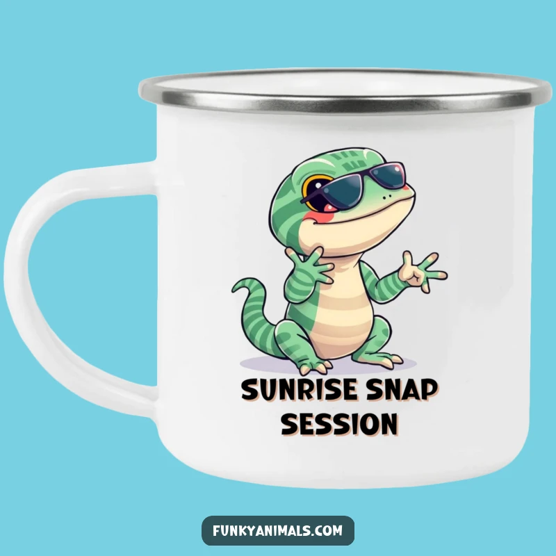 Funny Lizard Jazz Camping Mug: Jazzy Stripes Player, Hilarious Outdoor Reptile Gift