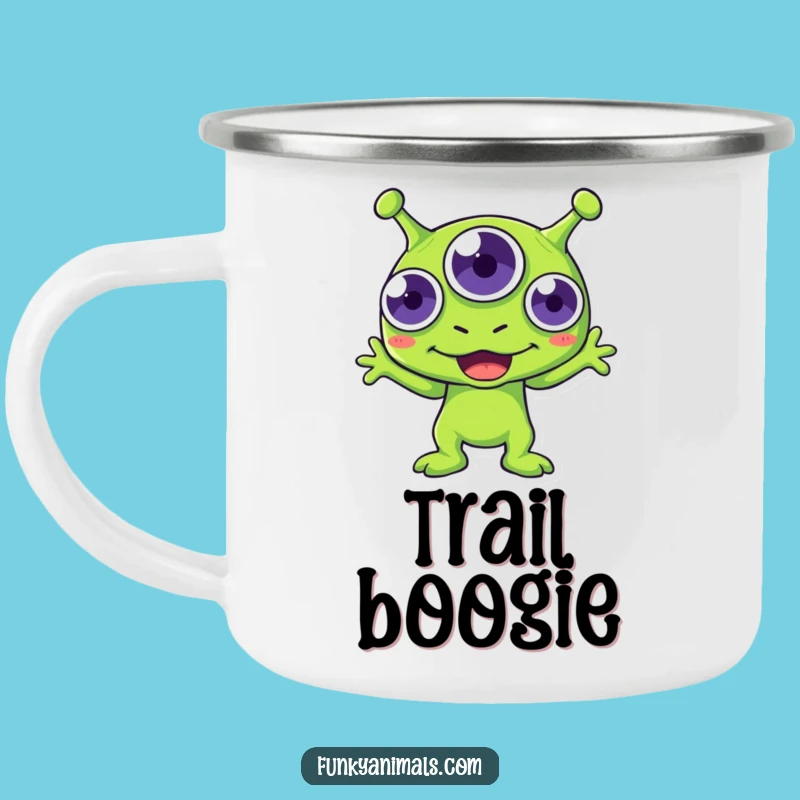 Funny Green Alien Boogie Camping Mug - Adventure with a Dancing Creature!