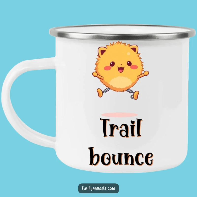 Funny Fuzzy Orange Creature Camping Mug - Adventure with a Bouncing Creature!