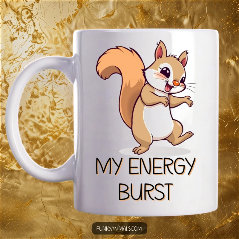 Funny breakdancing squirrel spinning on its tail, looking incredibly groovy on this mug.