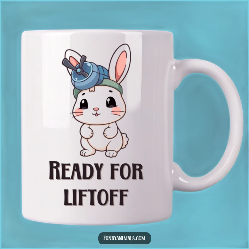 Funny Rabbit Propeller Beanie Mug: Ready for Adventure, Gift for Aviators