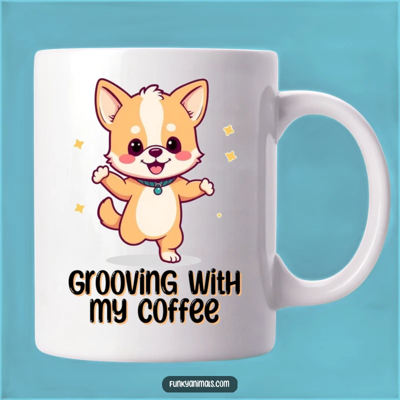 Funny Dancing Dog Cub Mug: Groovy Moves & Boombox - Perfect Funny Gift