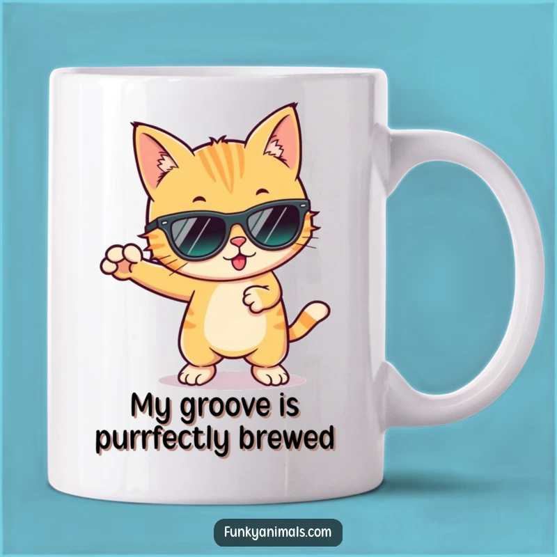 Funny Cool Cat Dancing Sunglasses Mug: The Purr-fect Groovy Gift!