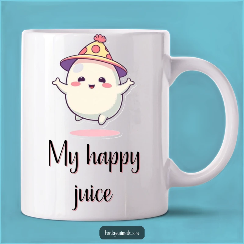 Funny Blob Creature Mug: Whimsical Abstract Art, Funky Hat Bouncing Energetically, Perfect Gift