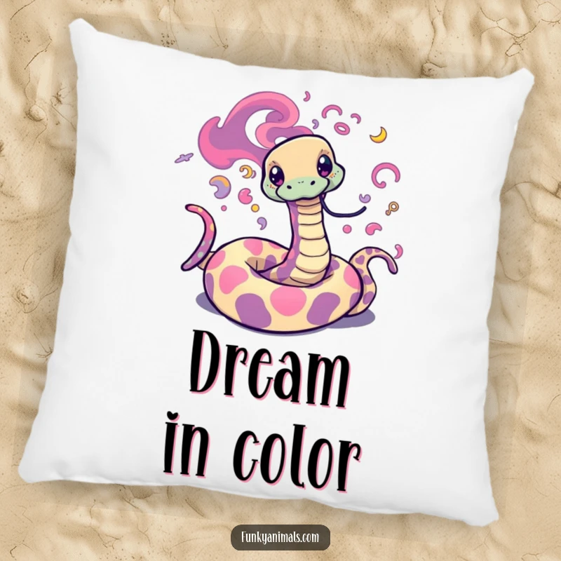 Funny Psychedelic Snake Pillow featuring a trippy snake with hypnotic, swirling patterns, offering plush comfort and vibrant style.