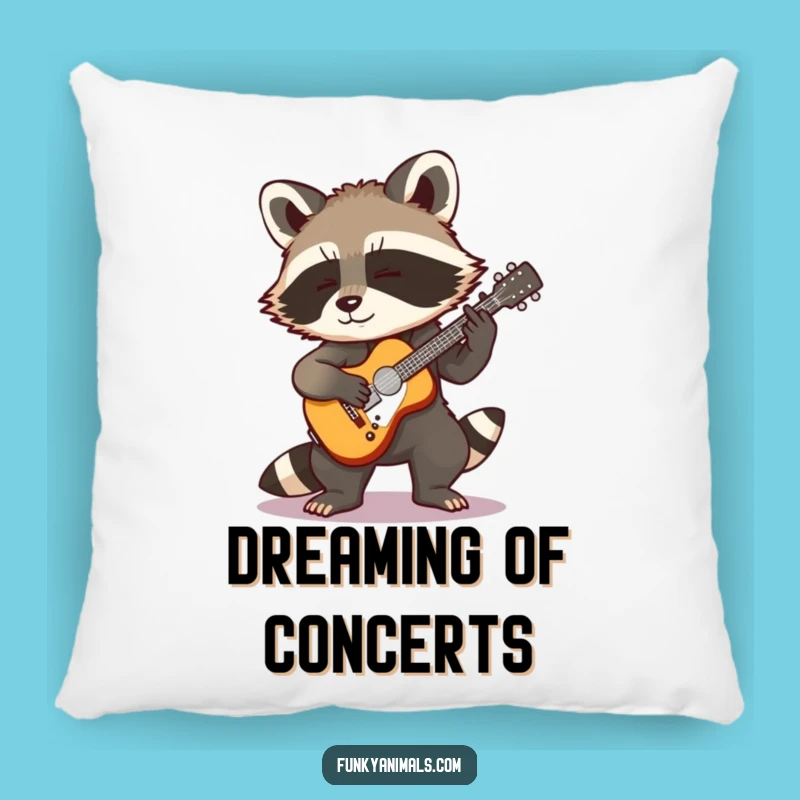 Funny Rocking Raccoon Pillow - Tiny Guitar Comfort, Comfy Humorous Accent