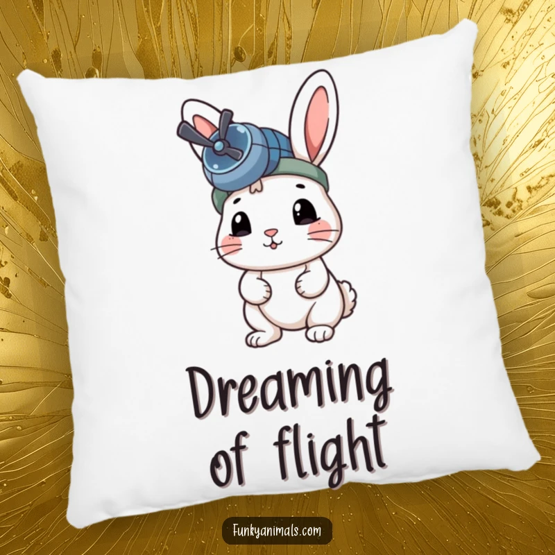 Funny Rabbit Pillow designed with a rabbit sporting a propeller beanie, ready for imaginary flights.
