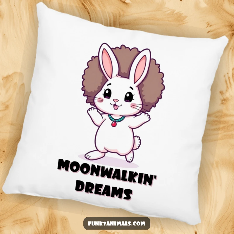 Funny Funky Rabbit Pillow: A rabbit in full moonwalk glory, topped with a fabulous afro, adds a humorous touch to decor.