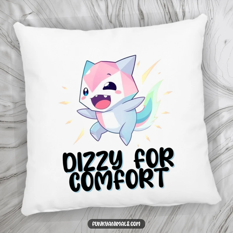 Funny Geometric Creature Pillow with a spinning, glowing geometric design, offering comfort and vibrant humor.
