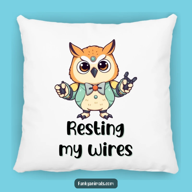 Funny Robot Owl Cub Pillow - Stylish Bowtie Dancer, Comfy Humorous Accent