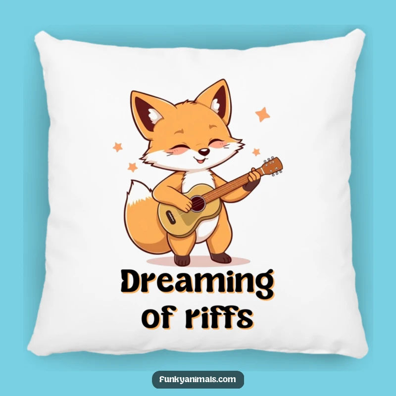 Funny Soulful Fox Pillow: Cozy Guitar Strumming Cushion, Hilarious Home Decor Gift
