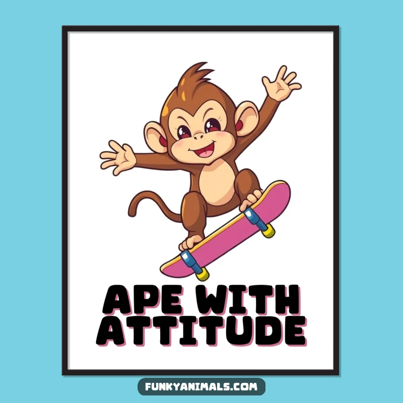 Funny Monkey Skateboard Trick Digital Art - Instant Cool Wall Decor