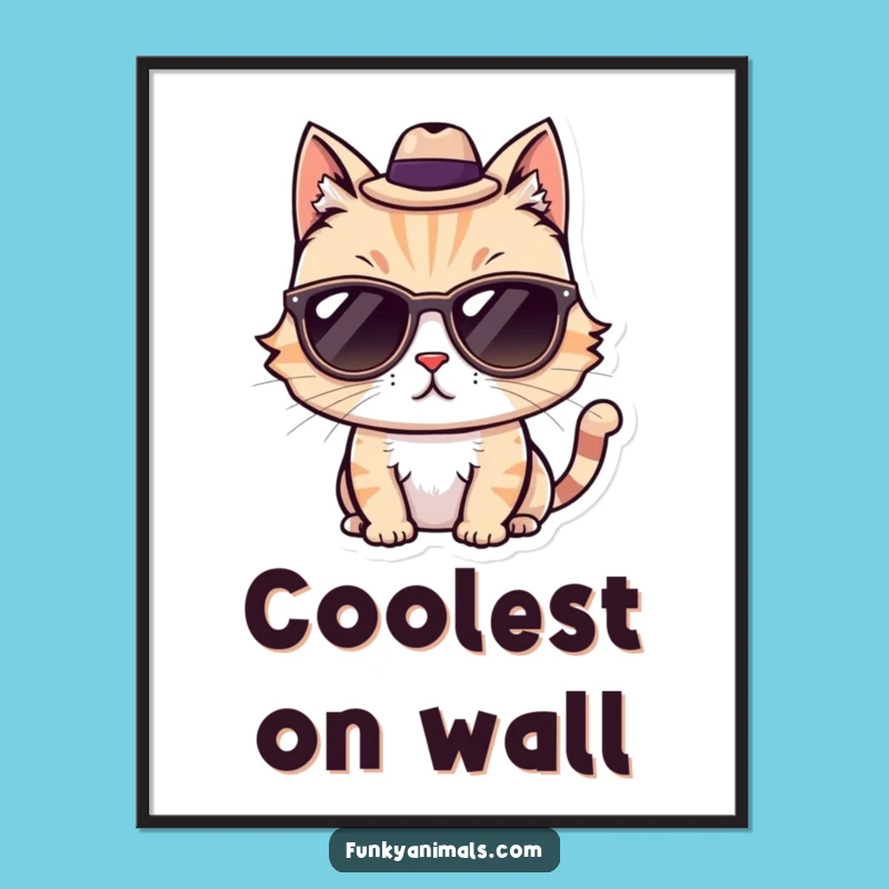 Funny Cool Cat Digital Art: Sunglasses & Fedora, Instant Cool Gift