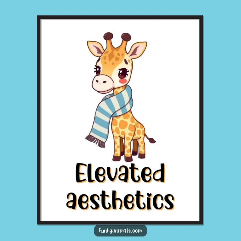 Funny Giraffe Digital Art: Long Scarf Whimsy for Your Walls