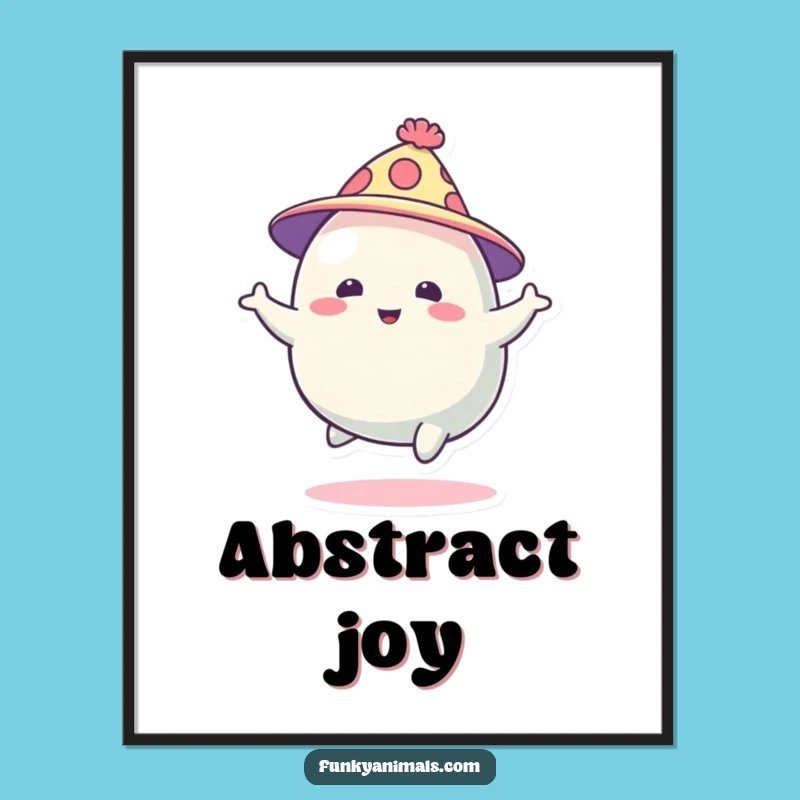 Funny Blob Creature Print: Whimsical Abstract Art, Funky Hat Bounce, Energetic Decor