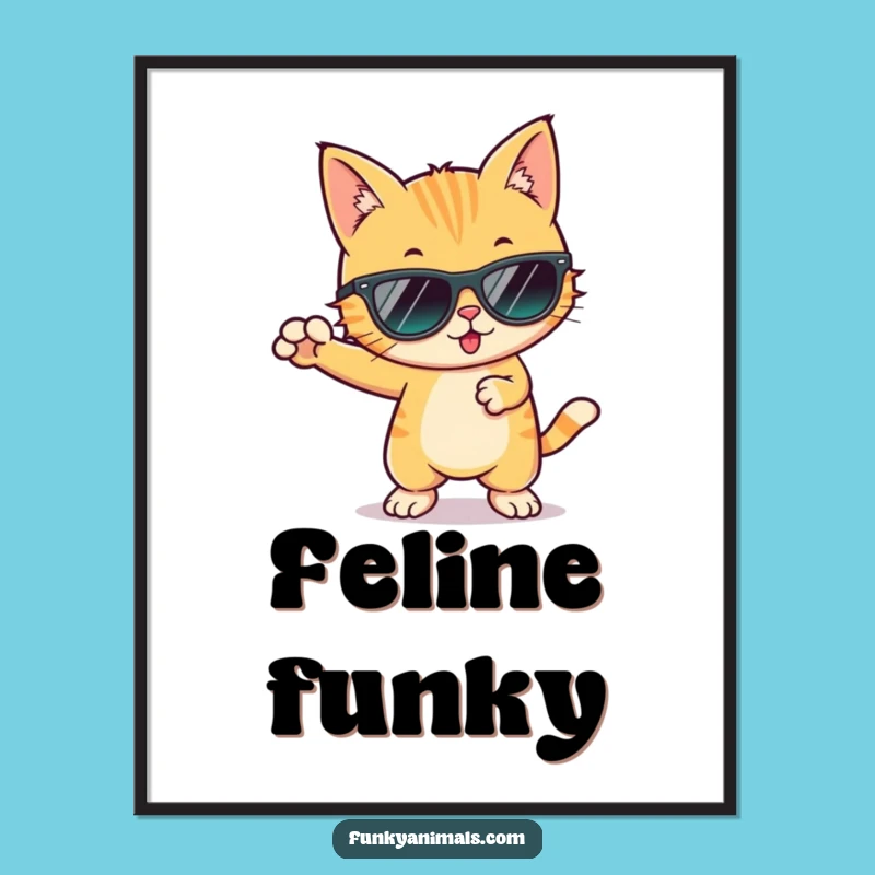 Funny Cool Cat Groovy Digital Art: Funky Dance Move Printable for Walls!