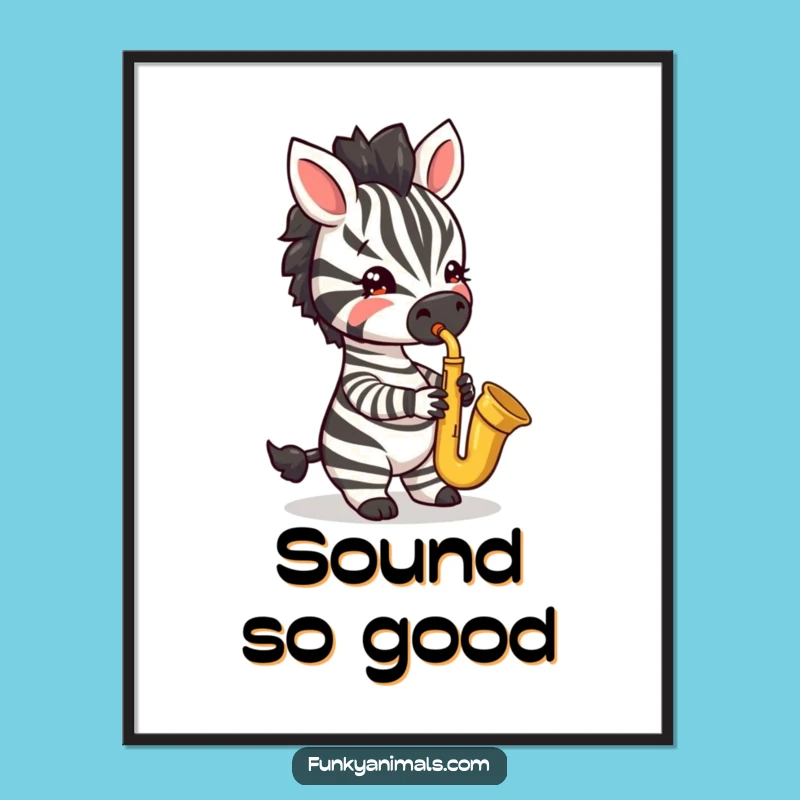 Funny Jazzy Zebra Cub Digital Art: Saxophone & Flair - Instant Funny Gift