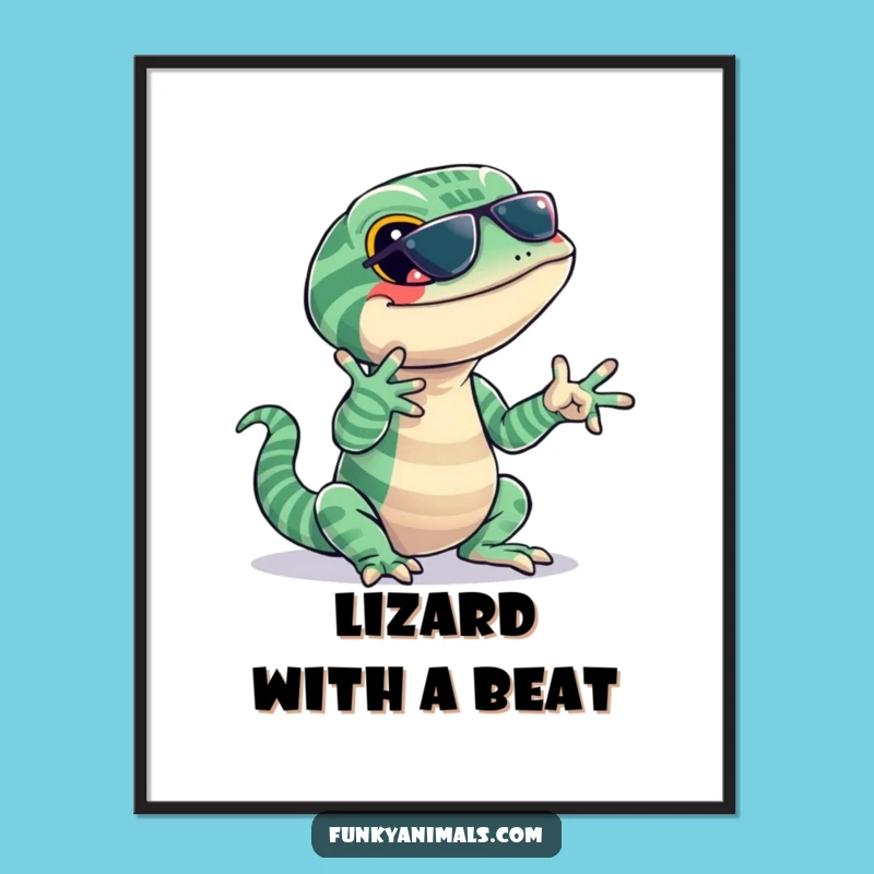 Funny Lizard Jazz Digital Art: Jazzy Stripes Player, Hilarious Reptile Print