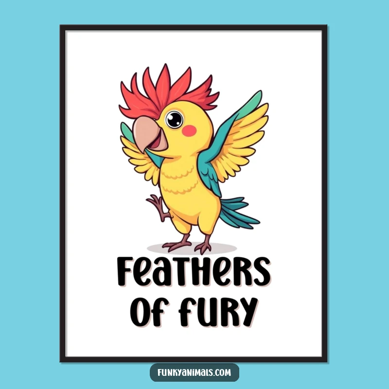Funny Parrot Dance Digital Art: Wild Feathered Dancer, Hilarious Bird Print Gift