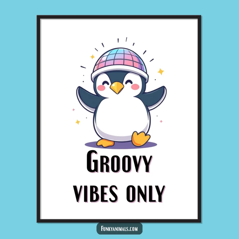 Funny Penguin Disco Helmet Digital Art - Hilarious Gift for Wall Decor