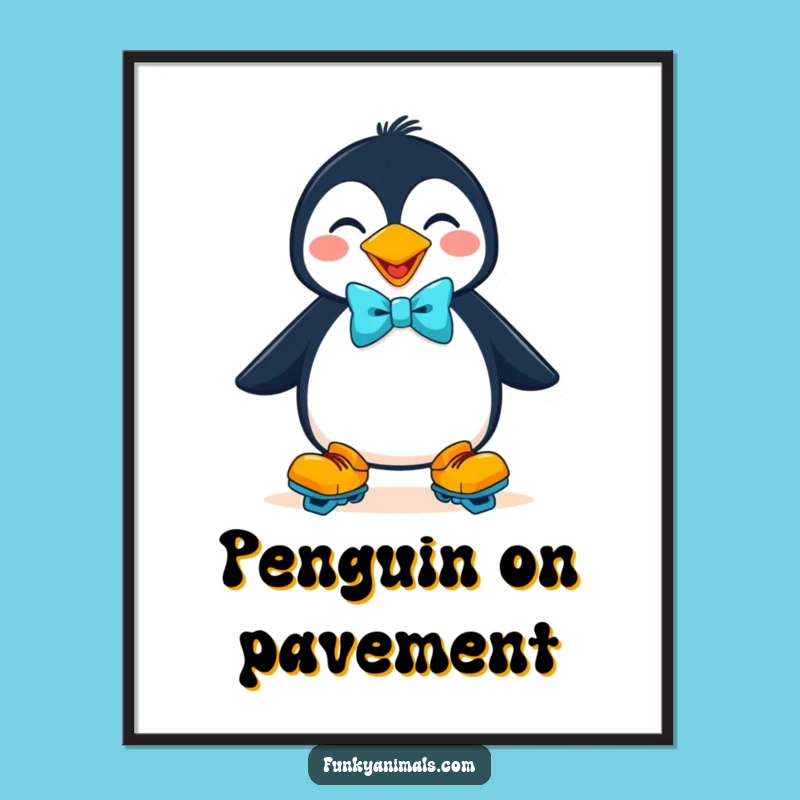 Funny Penguin Roller Digital Art, Goofy Decor Gift