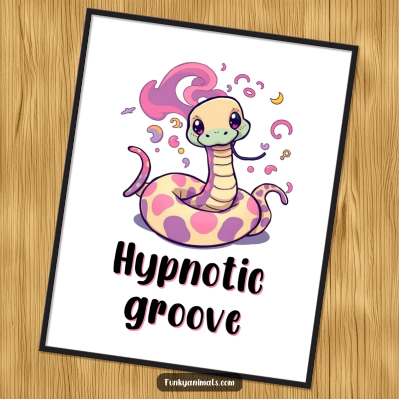 Funny Psychedelic Snake Digital Art Print featuring a trippy snake with vibrant, swirling patterns, perfect for instant groovy decor.