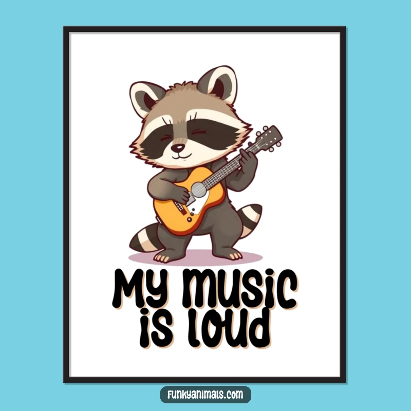 Funny Rocking Raccoon Digital Art - Tiny Guitar Performance, Humorous Decor Gift