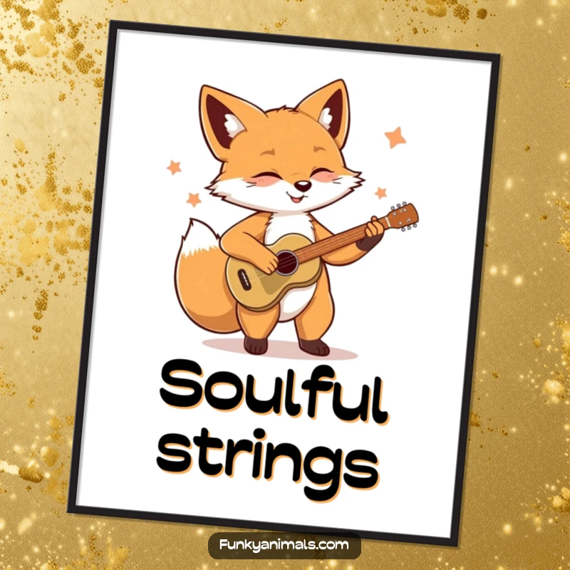 Funny Soulful Fox Digital Art: A fox passionately strums its guitar, creating a visually engaging and humorous piece of art.