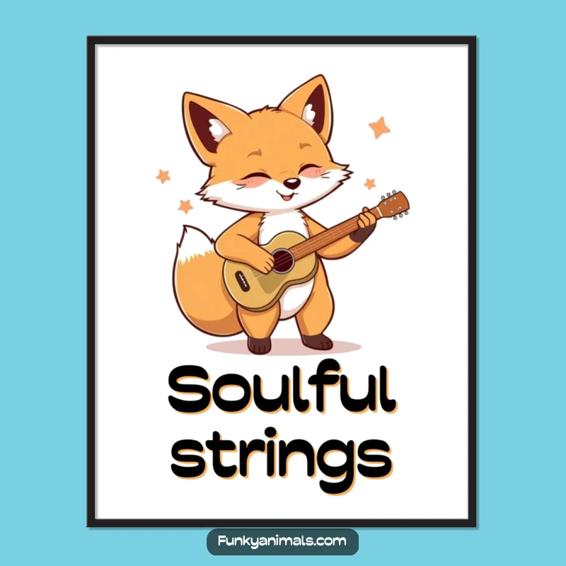 Funny Soulful Fox Digital Art: Guitar Strumming Download, Hilarious Instant Gift