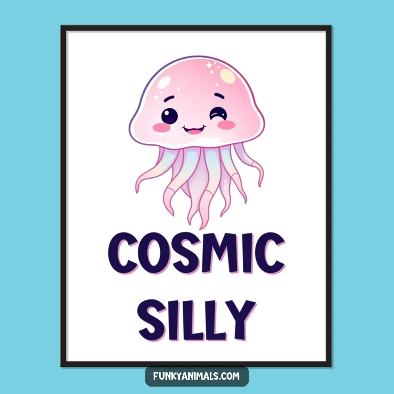 Funny Sparkling Jellyfish Goofy Grin Digital Art Print: Instant Hilarious Decor