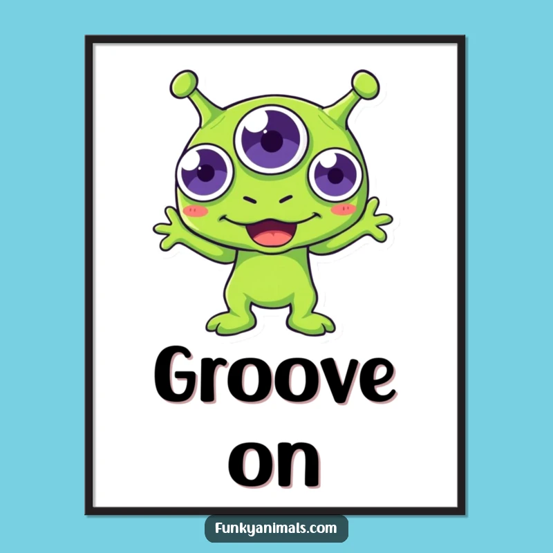 Funny Green Alien Boogie Digital Art - High-Res Three-Eyed Dancing Creature Print!