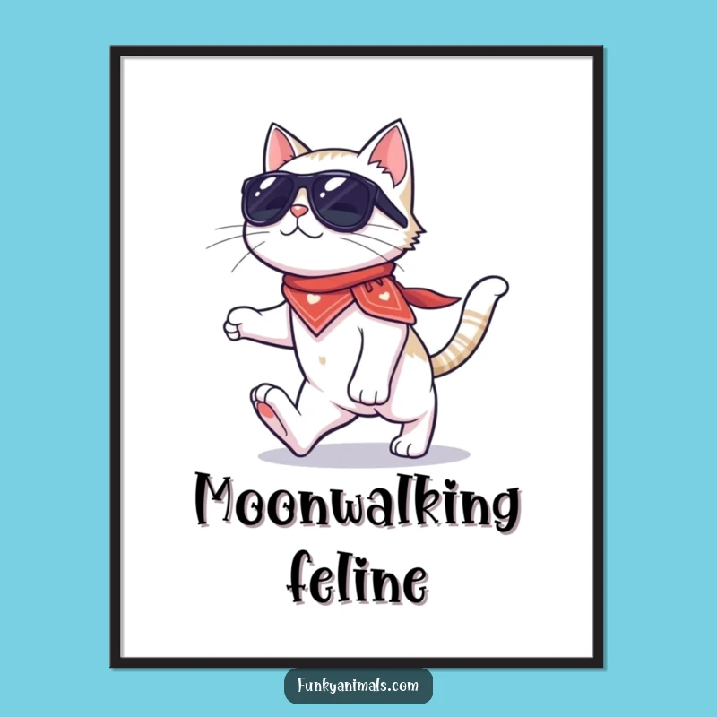 Funny Cat Moonwalk Digital Art: Cool Sunglasses Cat, Hilarious Dancer Print